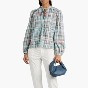 Joie Jindrah Gathered Printed Cotton Blouse. Sz: XL